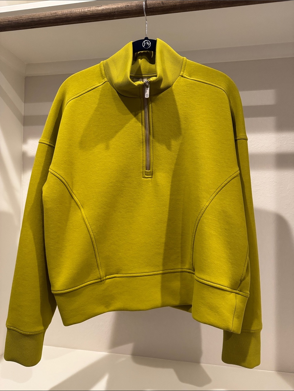 Calia Half-Zip Cowl Scuba Pullover in Yellow-Green